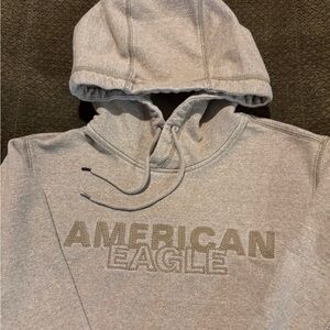 American Eagle Outfitters Beige Crewneck Hoodie with Stitched Raised Logo